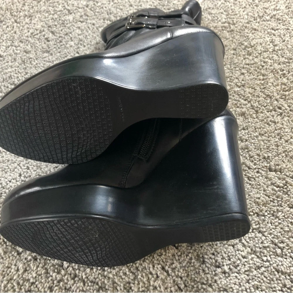 Stuart Weitzman Black Leather Platform‎ Wedge Booties Sz. 5